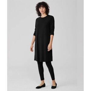Eileen Fisher Boxy Tunic Ribbed Dress Jersey Knit Long Sleeve Black S